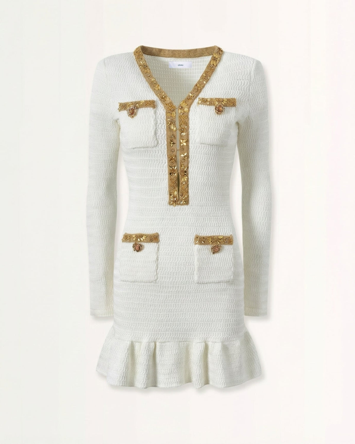 Heavy Beaded V-Neck Long Sleeve Slim Fit Knit Dress – view 5
