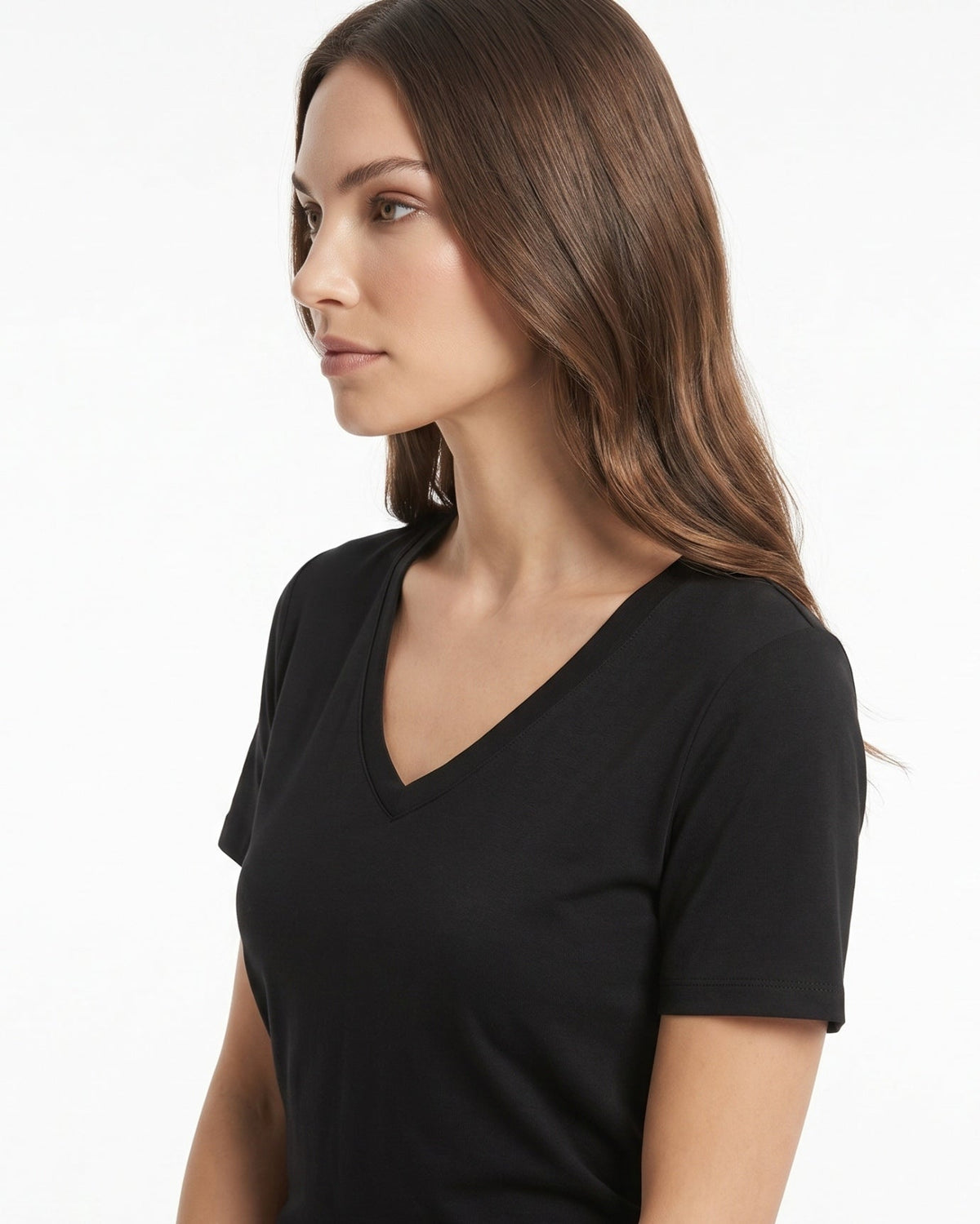 Mercerised Cotton V-Neck Tailored Cut T-Shirt with Subtle Sheen – view 24