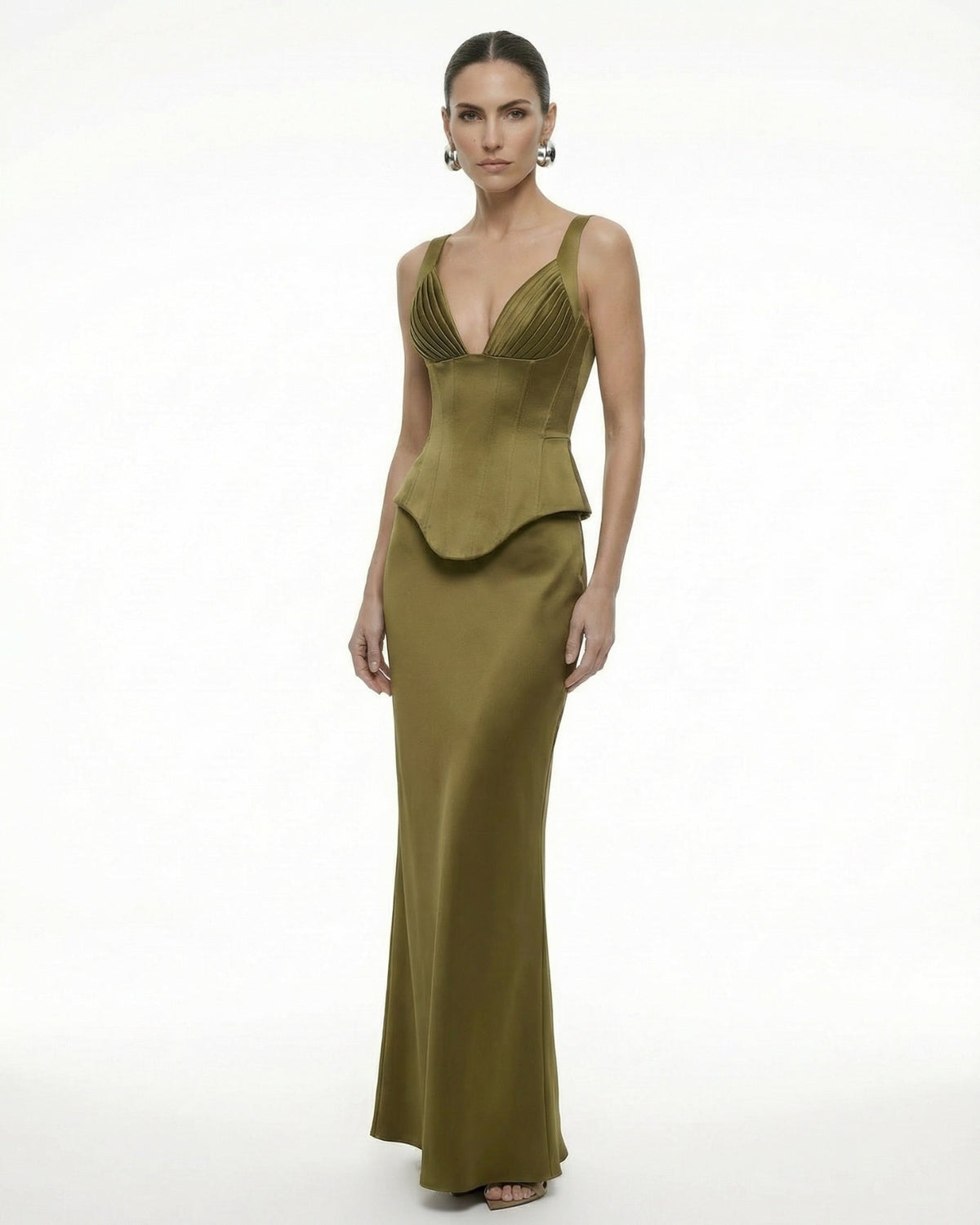 Cira Lustrous Satin Shirt and Long Skirt Two-Piece Set – view 6