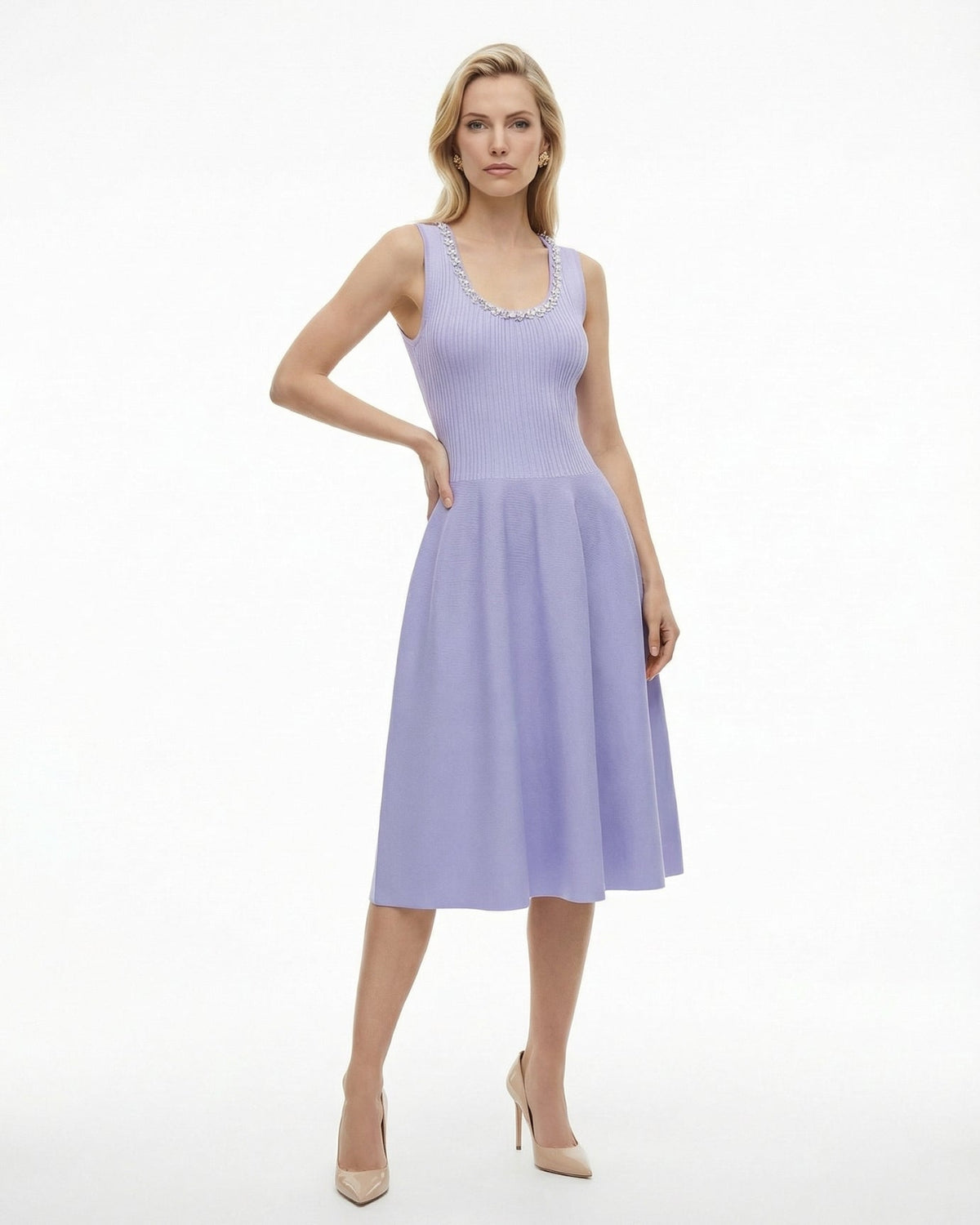Kiara Rhinestone Slim Fit Stretch Viscose Dress – view 8