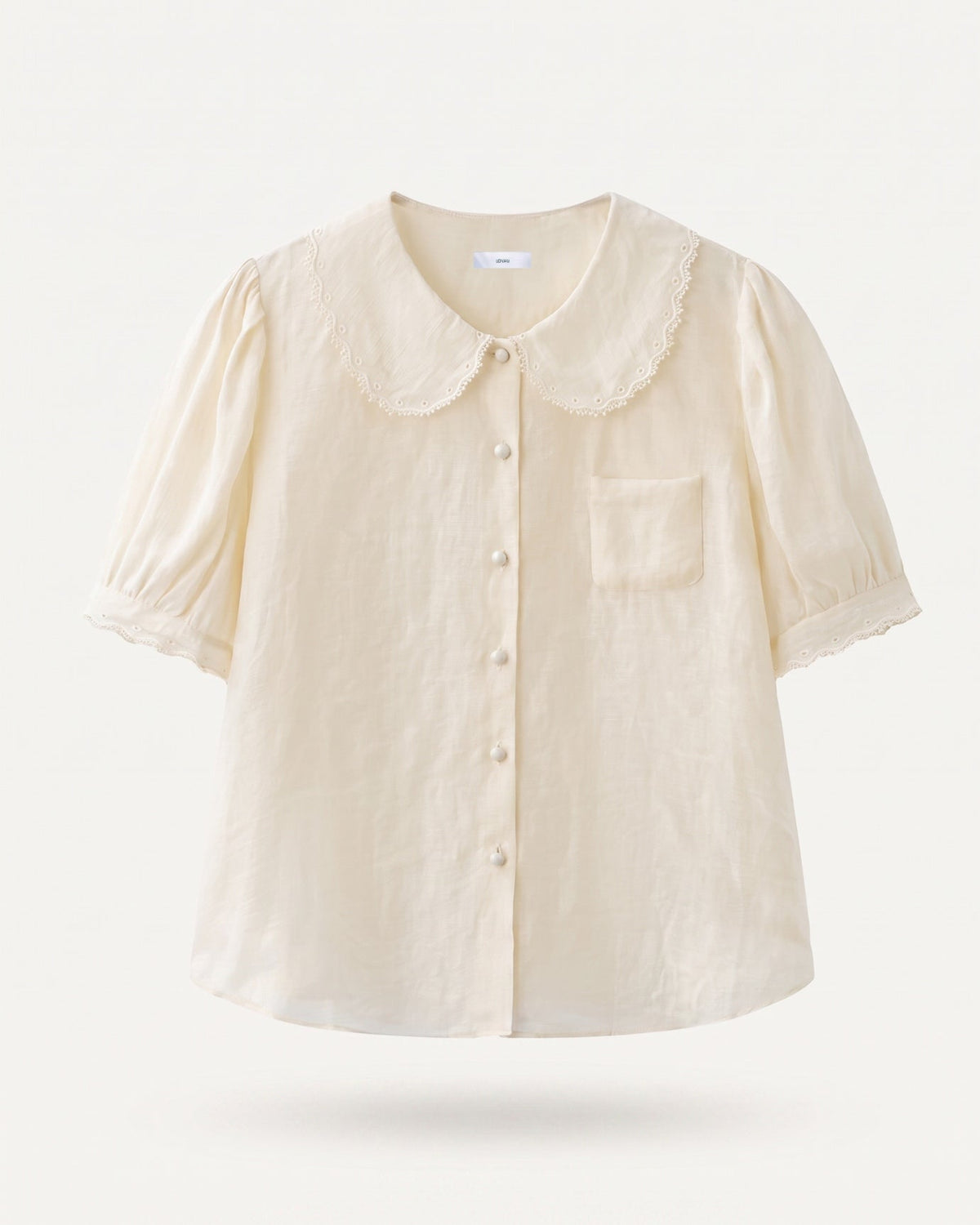 Cotton Lace Trim Embroidered Shirt with Tailored Fit – Ligth Yellow – view 1