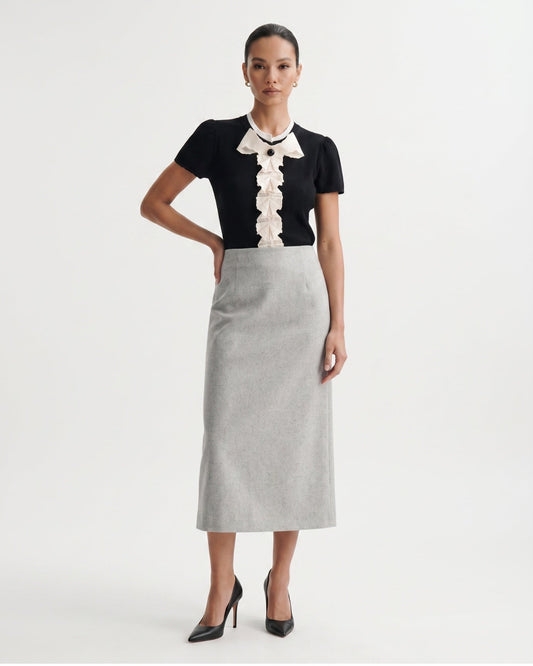 Knitted Top with Hand-Embroidered Floral Front – Black
