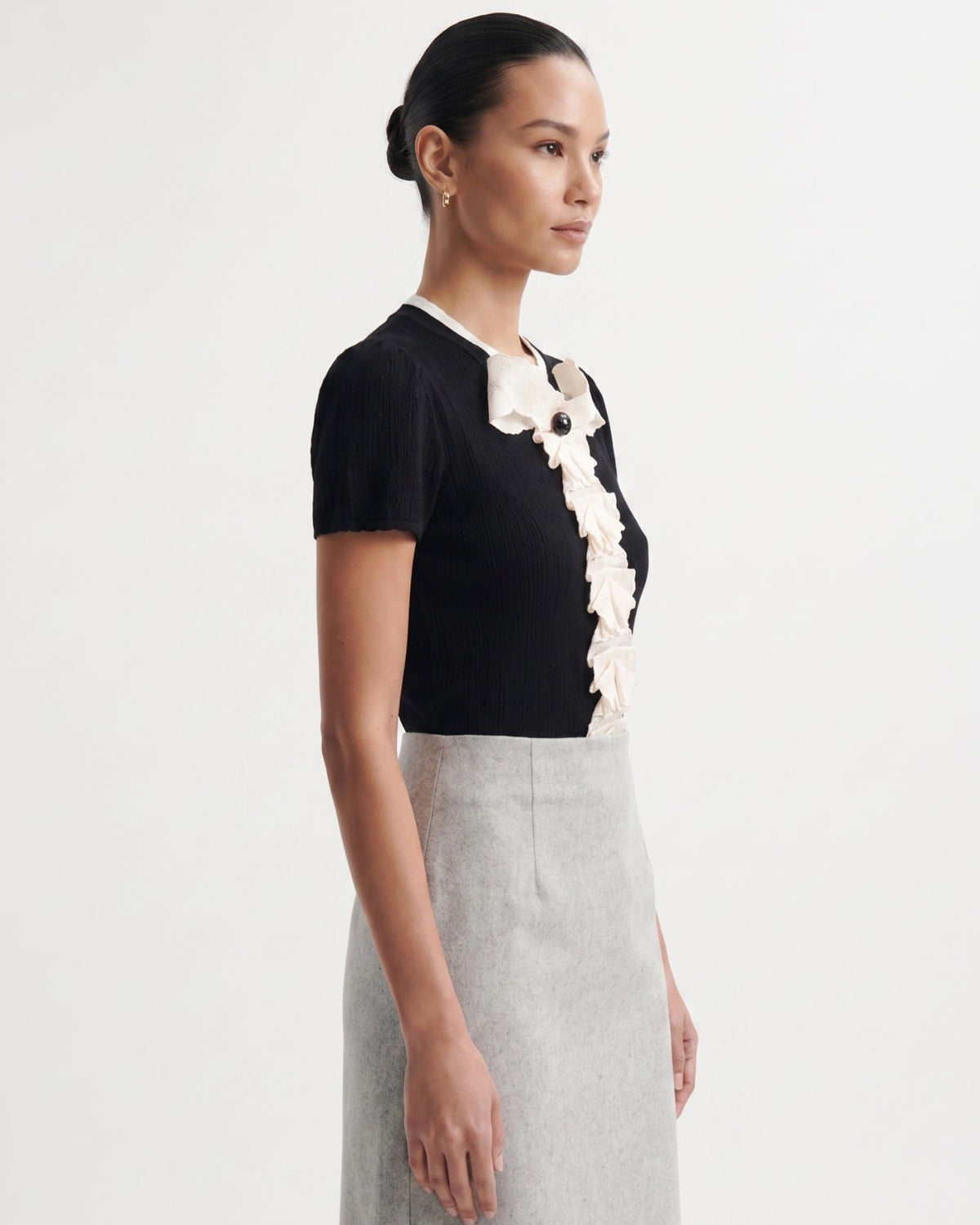 Knitted Top with Hand-Embroidered Floral Front – Black – view 3