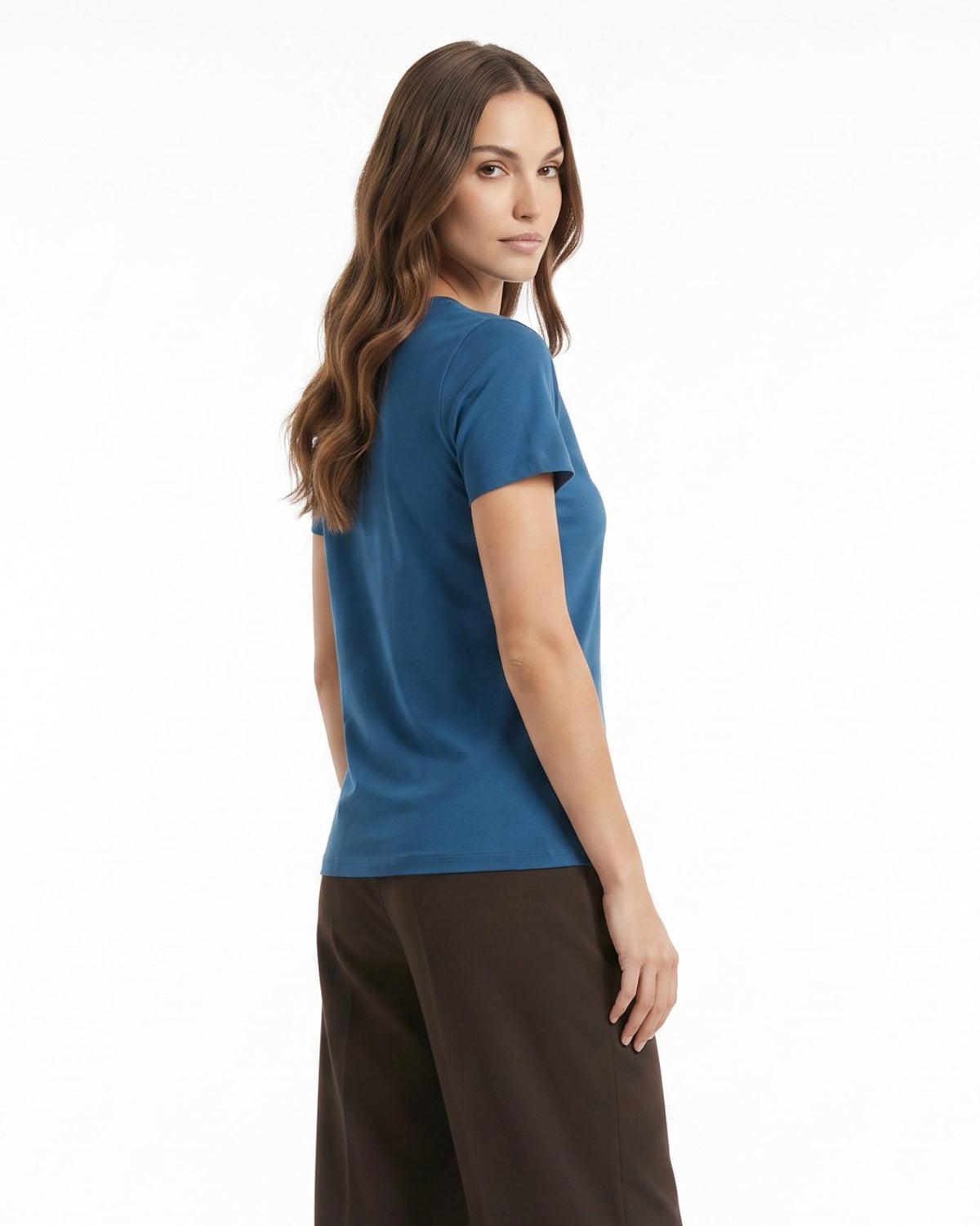 Mercerised Cotton V-Neck Tailored Cut T-Shirt with Subtle Sheen – view 27
