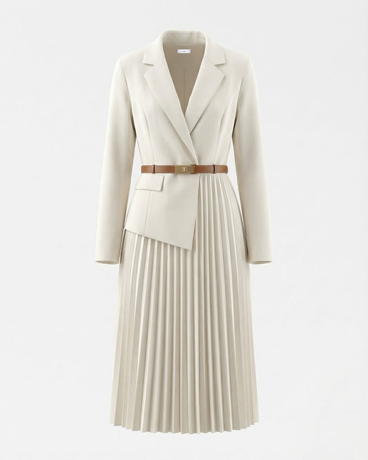 Slim Fit Suit Jacket and Patchwork Pleated Skirt Set