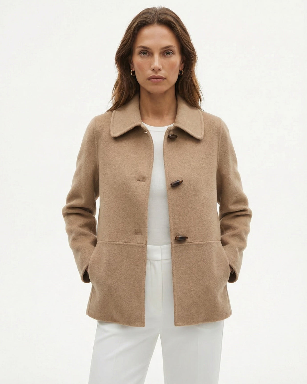 Rhi Double-Sided Pure Wool Short Coat with Toggle Buttons