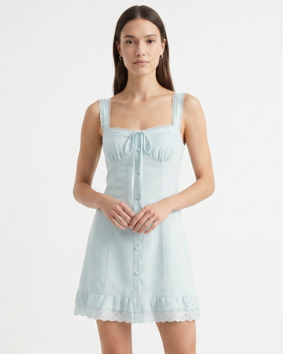 Lace Detail Slim Fit Mini Dress with Adjustable Tie Waist
