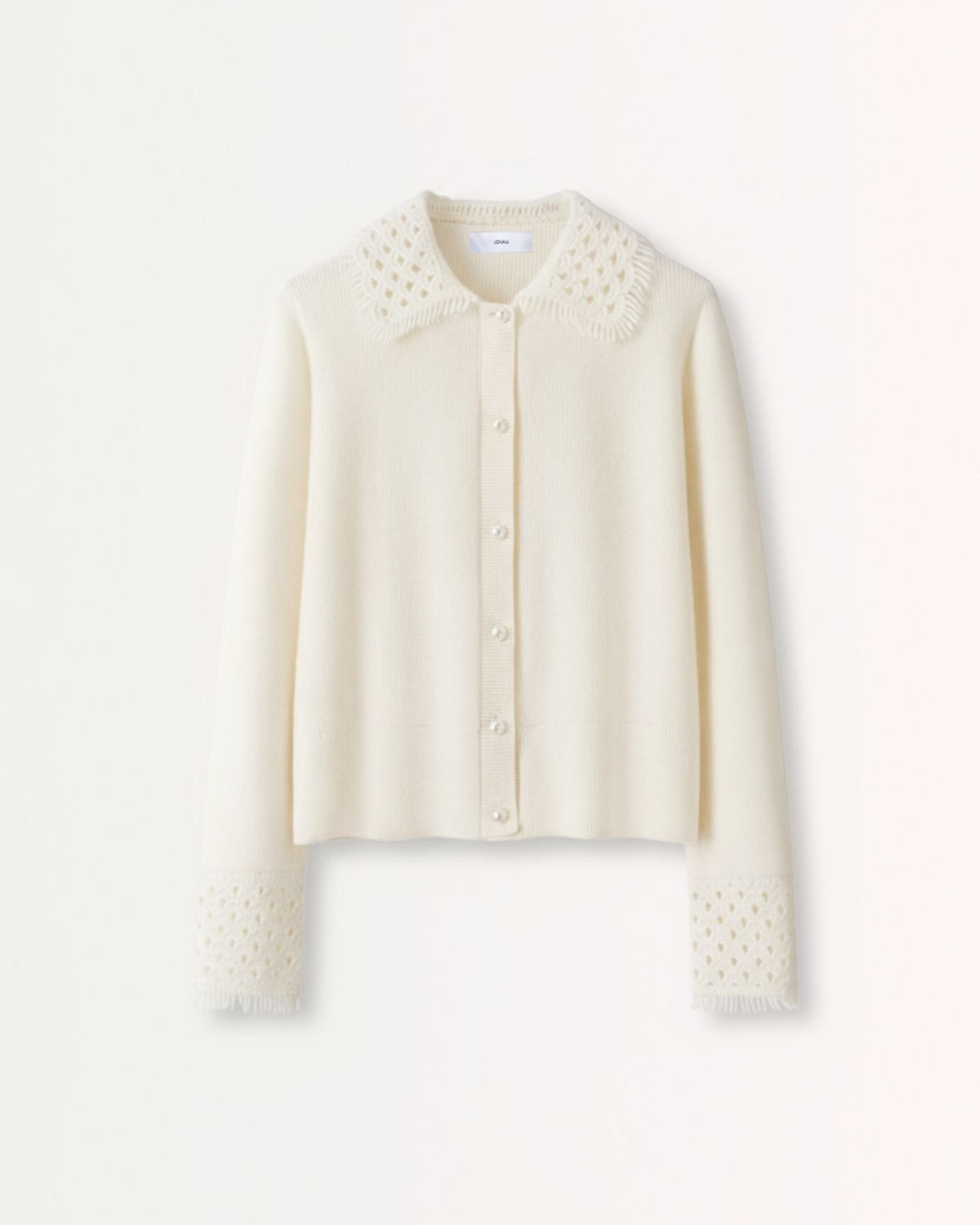 Dina 100% Cashmere Crochet Knit Polo Neck Thick Cardigan – view 5