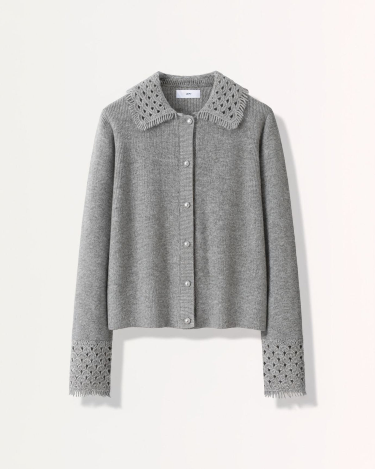 Dina 100% Cashmere Crochet Knit Polo Neck Thick Cardigan – view 9