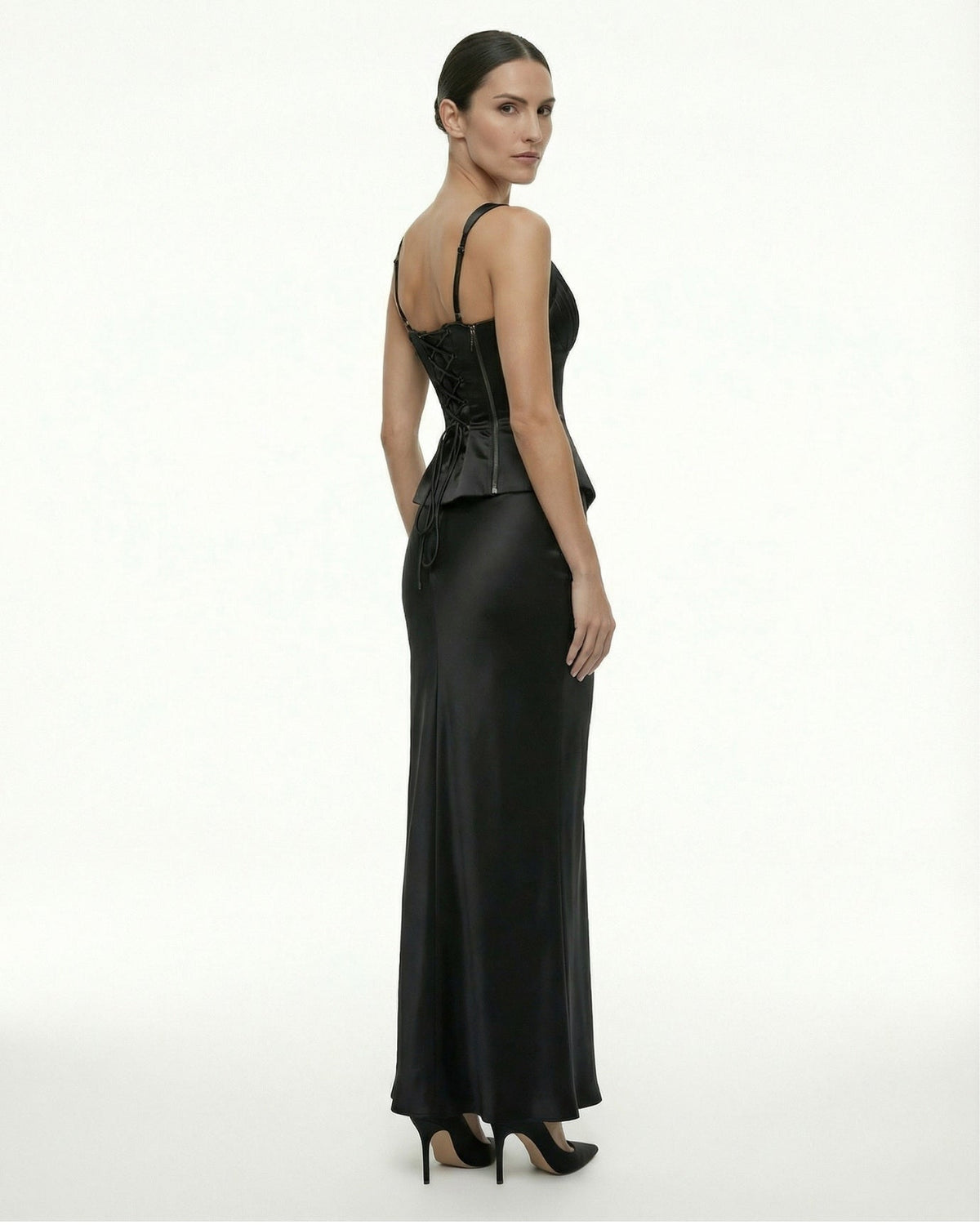 Cira Lustrous Satin Shirt and Long Skirt Two-Piece Set – view 12