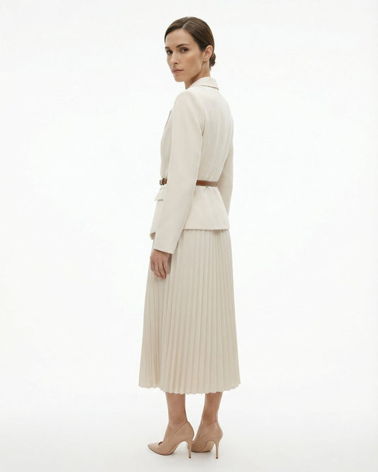 Slim Fit Suit Jacket and Patchwork Pleated Skirt Set – view 4