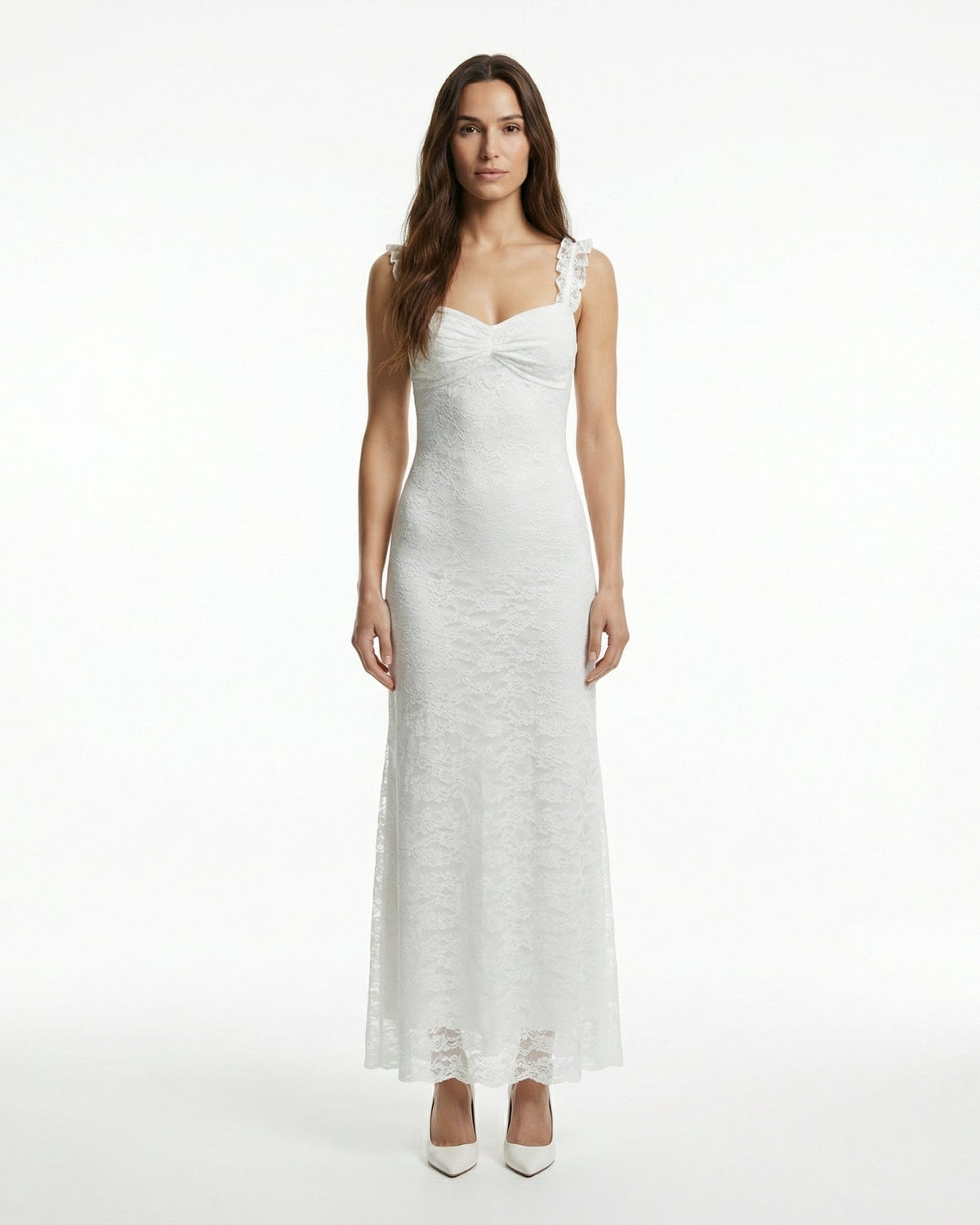 Long Sleeve Round Neck High Waist Ponte Midi Dress – White – view 2