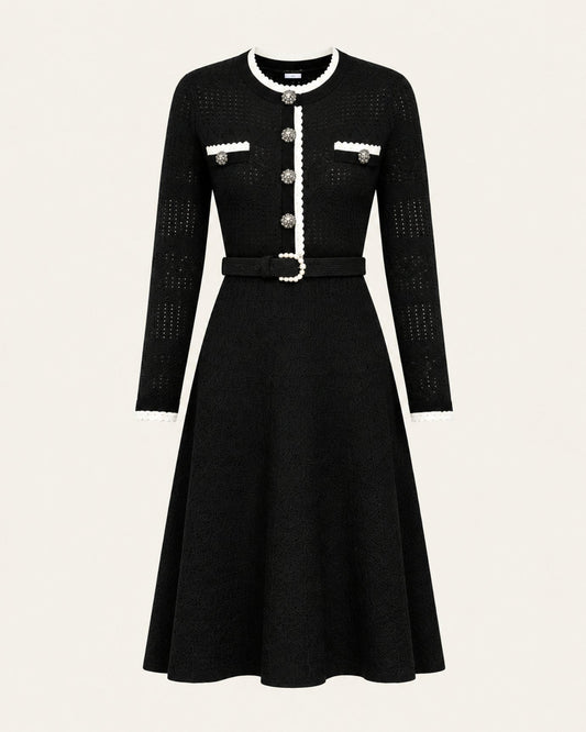 Celia Long Sleeve Cutout Midi Dress with Adjustable Belt