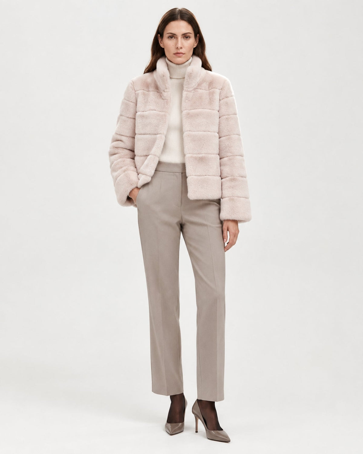 Stand Collar Short Plush Jacket with 3D Pattern – view 10