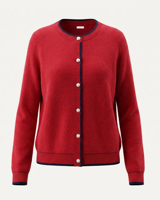 Pure Cashmere Crew Neck Cardigan with Pearl Detailing