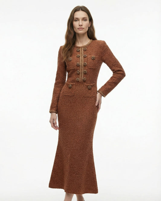 Retro Knit Dress with Crystal-Encrusted Metal Buttons – view 2