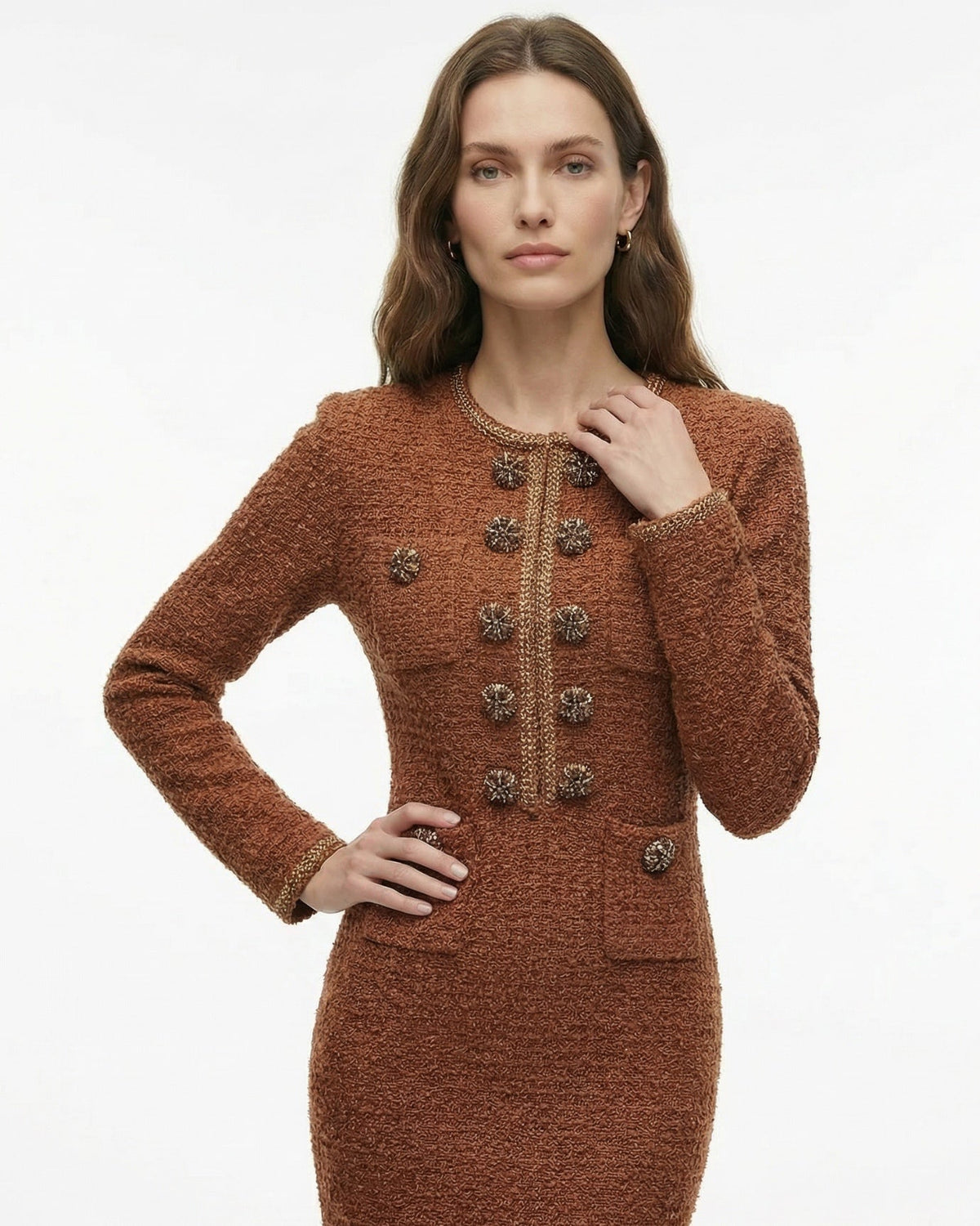 Retro Knit Dress with Crystal-Encrusted Metal Buttons – view 4