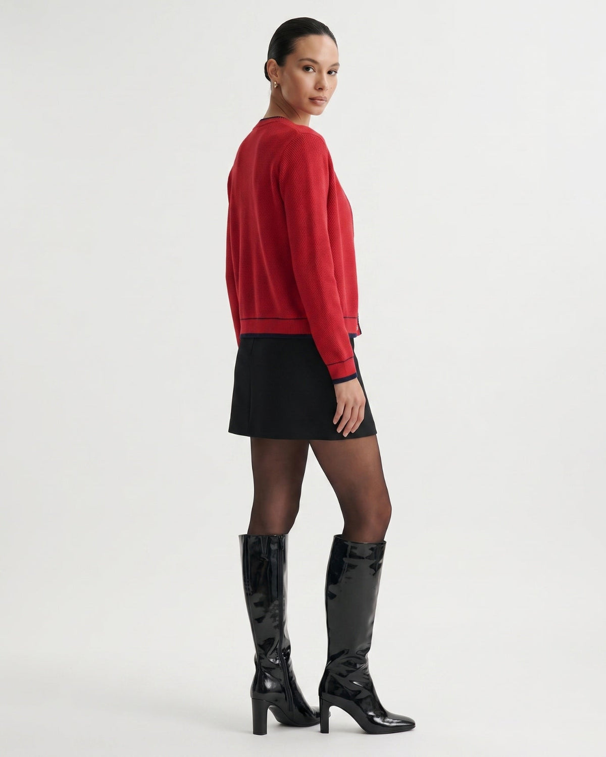 Pure Cashmere Crew Neck Cardigan with Pearl Detailing – view 3