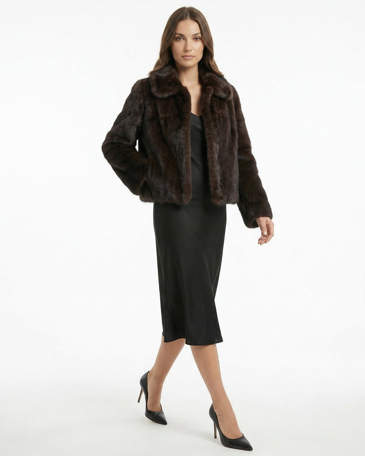 Full-Length Plush Coat with Relaxed Cut – Coffee Brown – view 3