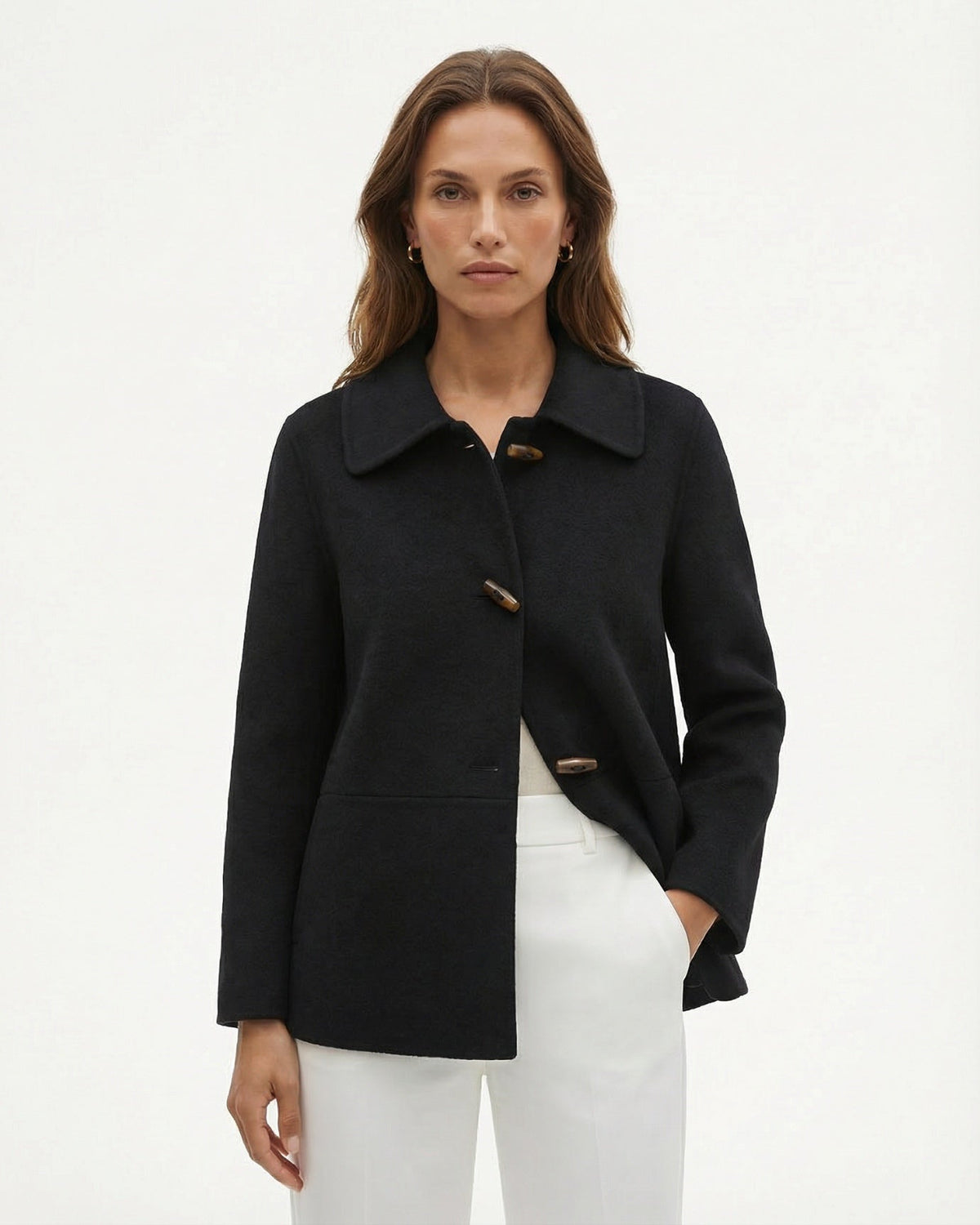 Rhi Double-Sided Pure Wool Short Coat with Toggle Buttons