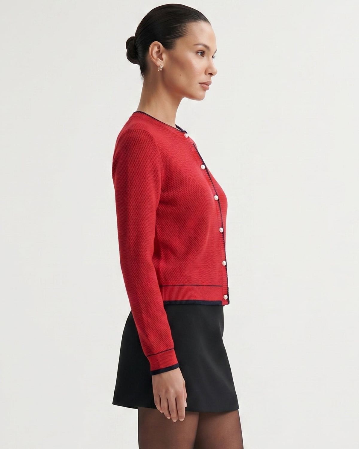 Pure Cashmere Crew Neck Cardigan with Pearl Detailing – view 4