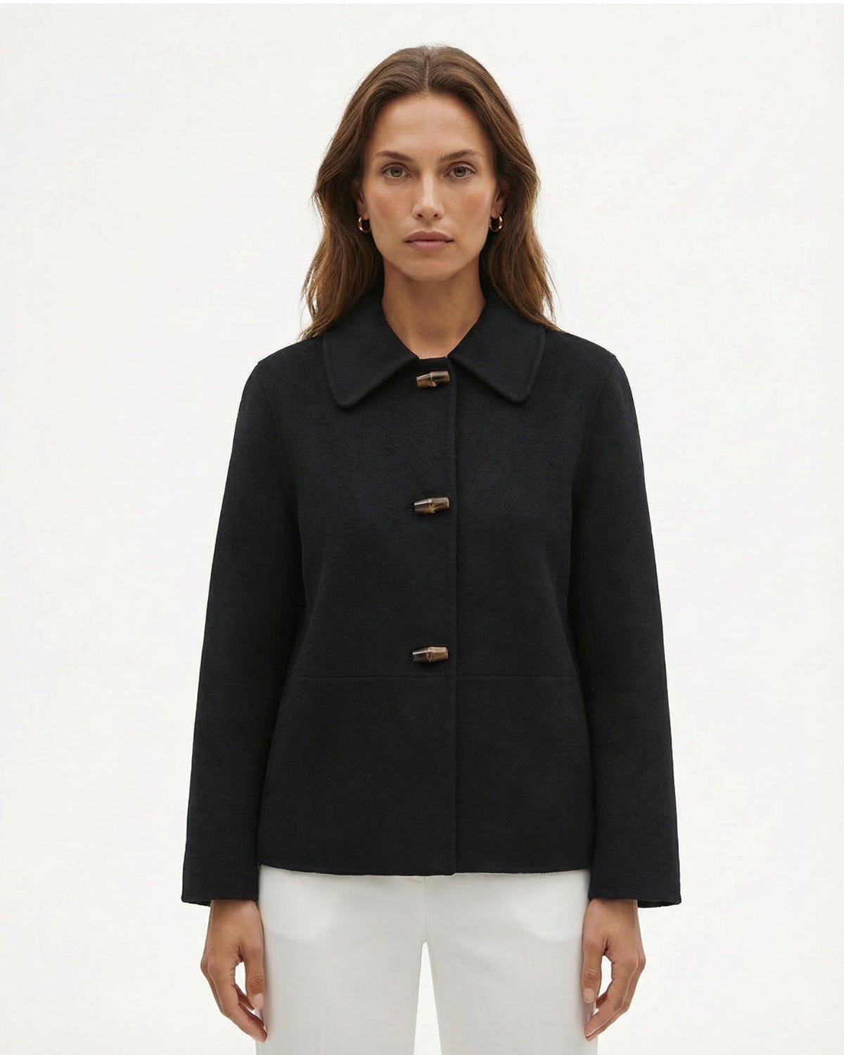 Rhi Double-Sided Pure Wool Short Coat with Toggle Buttons