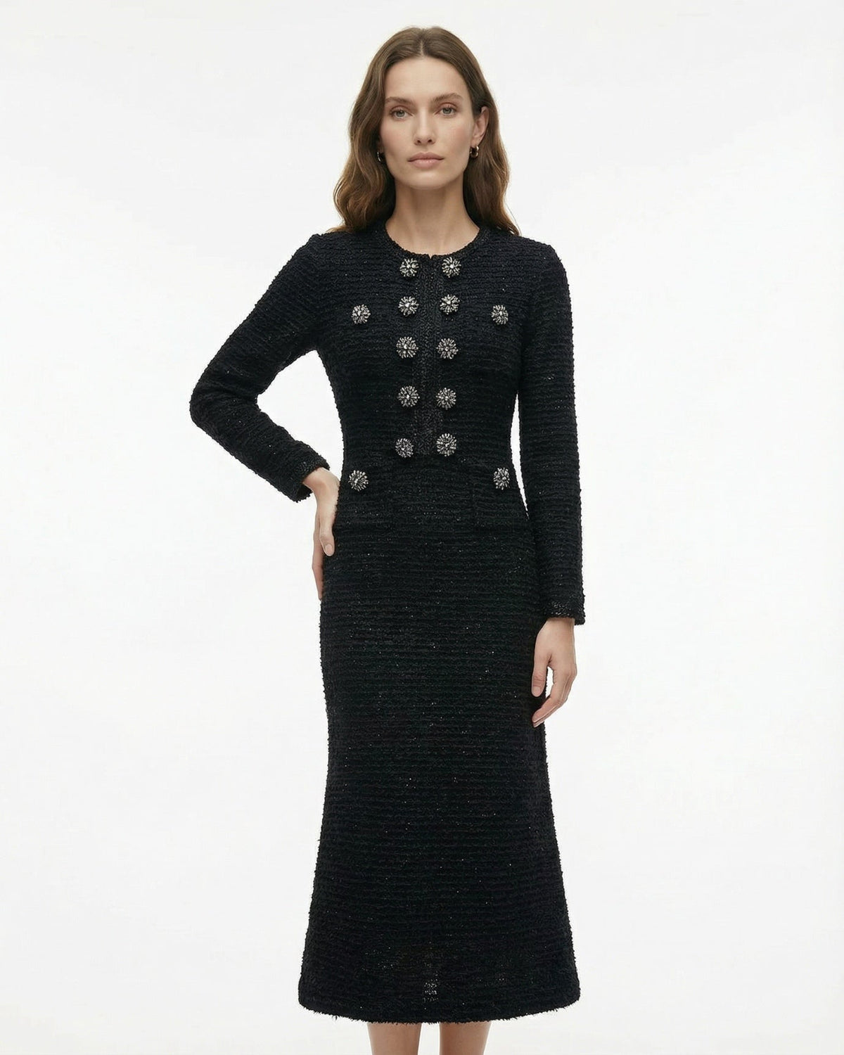 Retro Knit Dress with Crystal-Encrusted Metal Buttons – view 6