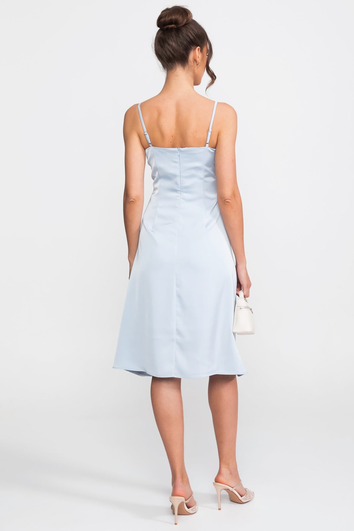 Satin Slip Midi Dress with Sweetheart Bustier Bodice – Light Blue – view 4
