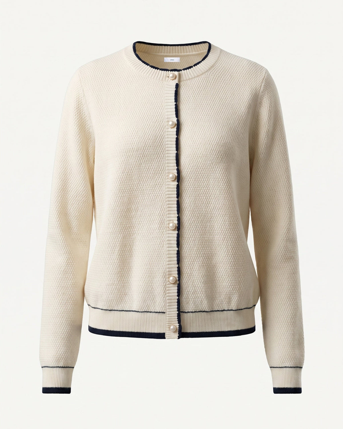 Pure Cashmere Crew Neck Cardigan with Pearl Detailing – view 7