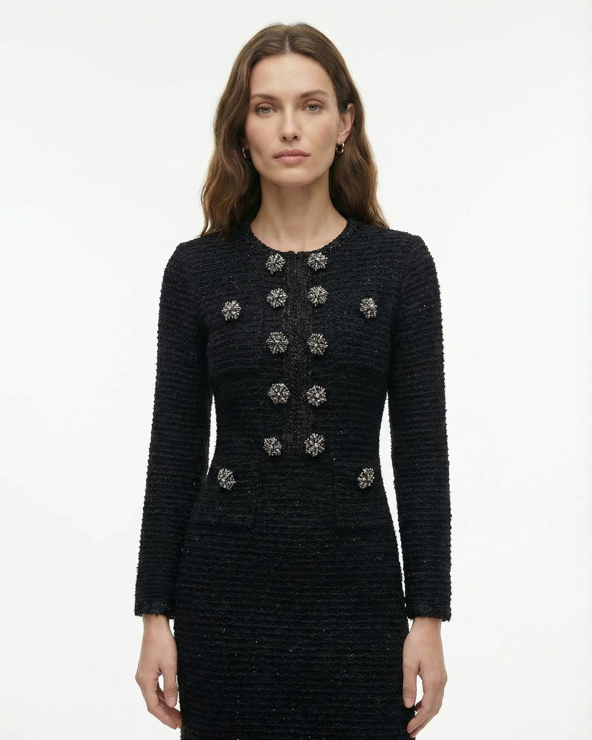 Retro Knit Dress with Crystal-Encrusted Metal Buttons – view 8