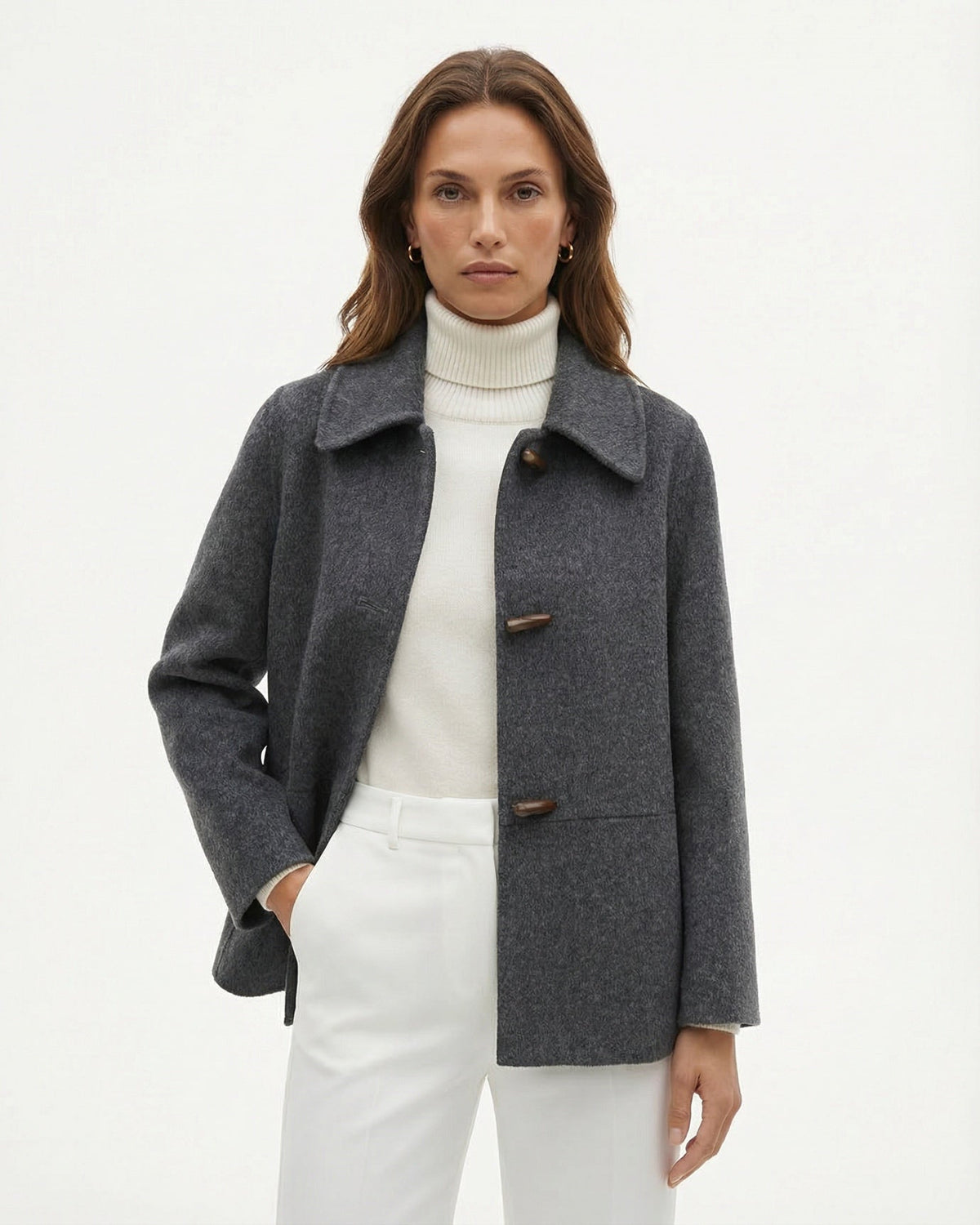 Rhi Double-Sided Pure Wool Short Coat with Toggle Buttons – view 10