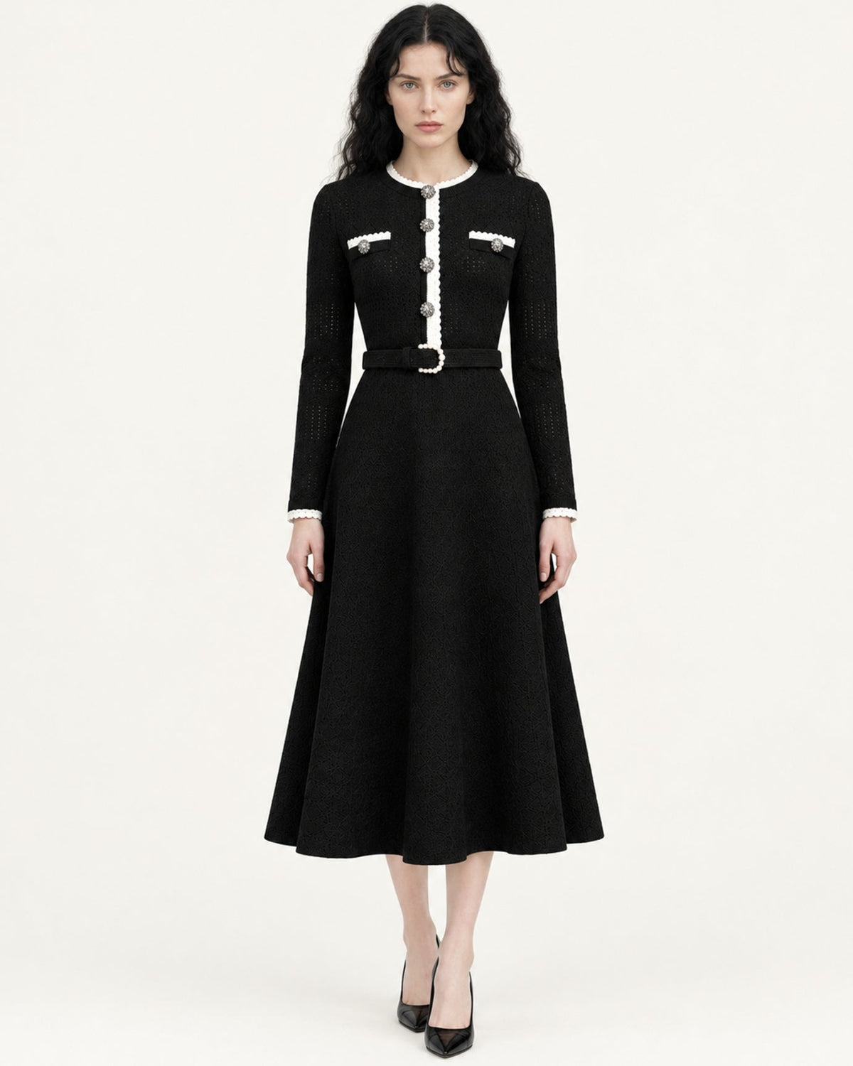 Celia Long Sleeve Cutout Midi Dress with Adjustable Belt – view 2