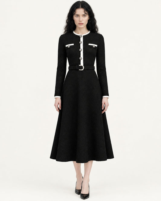 Celia Long Sleeve Cutout Midi Dress with Adjustable Belt – view 2