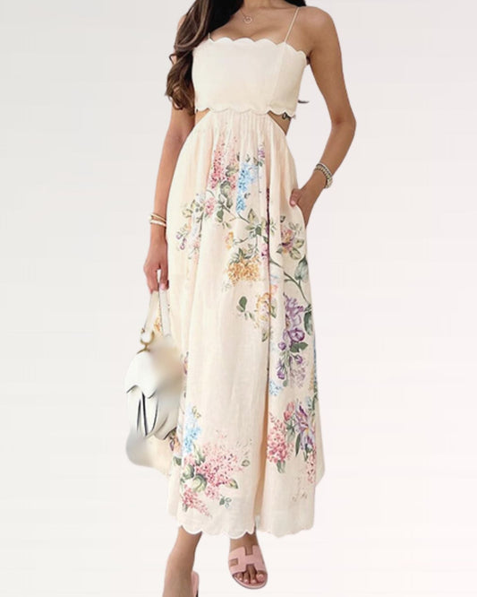 Spaghetti Strap Cut-Out Detail Stretch Dress – Cream – view 2