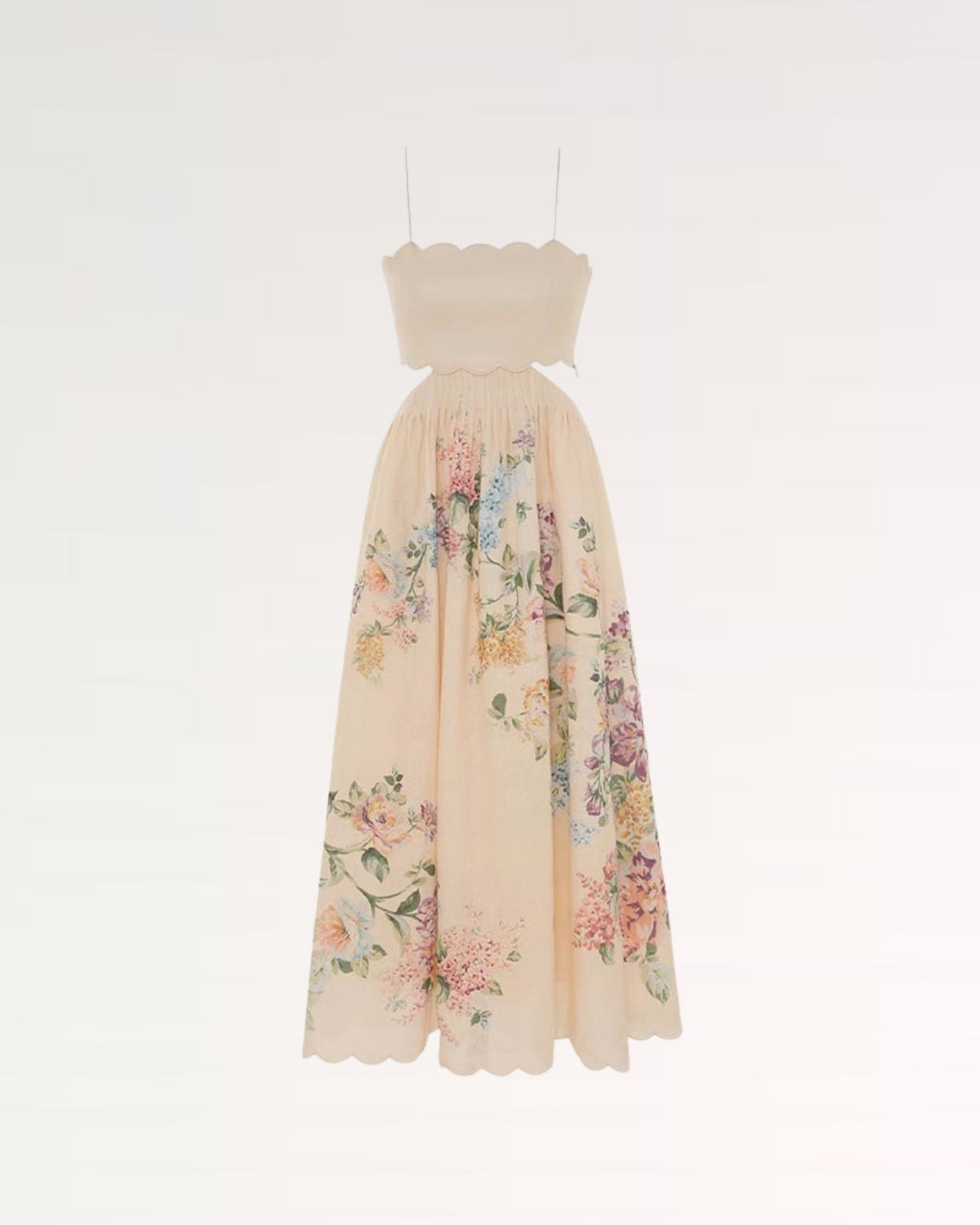 Spaghetti Strap Cut-Out Detail Stretch Dress – Cream