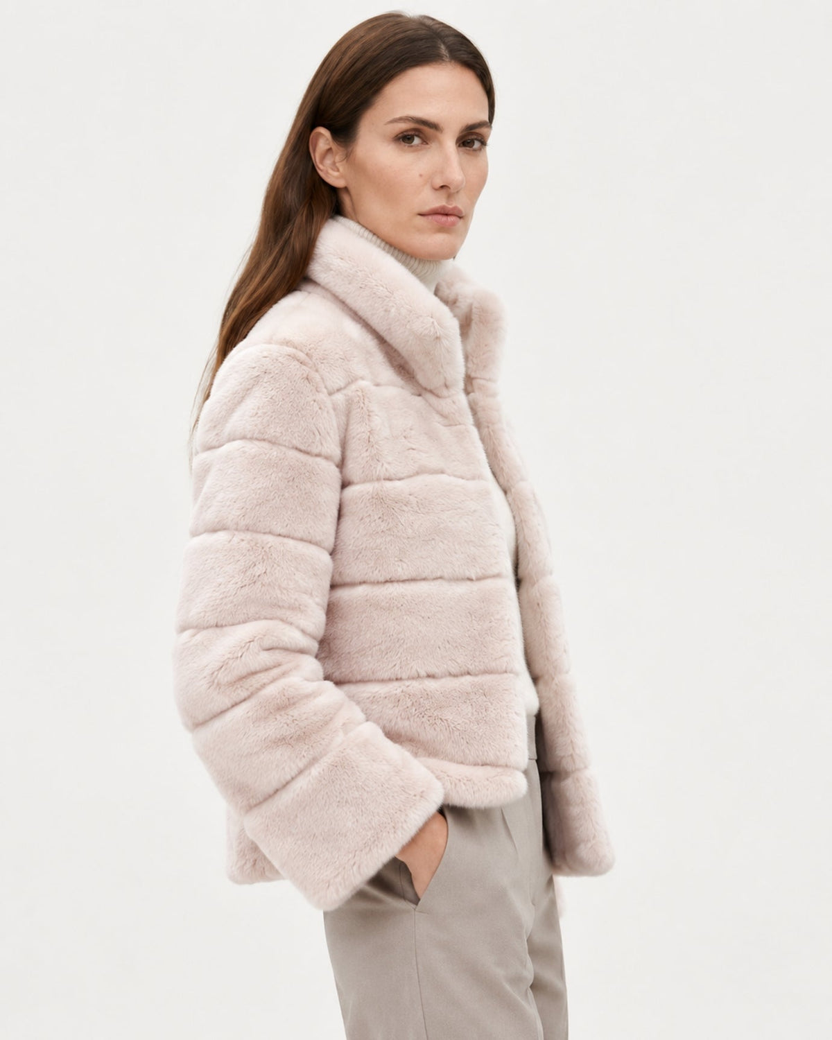 Stand Collar Short Plush Jacket with 3D Pattern – view 12