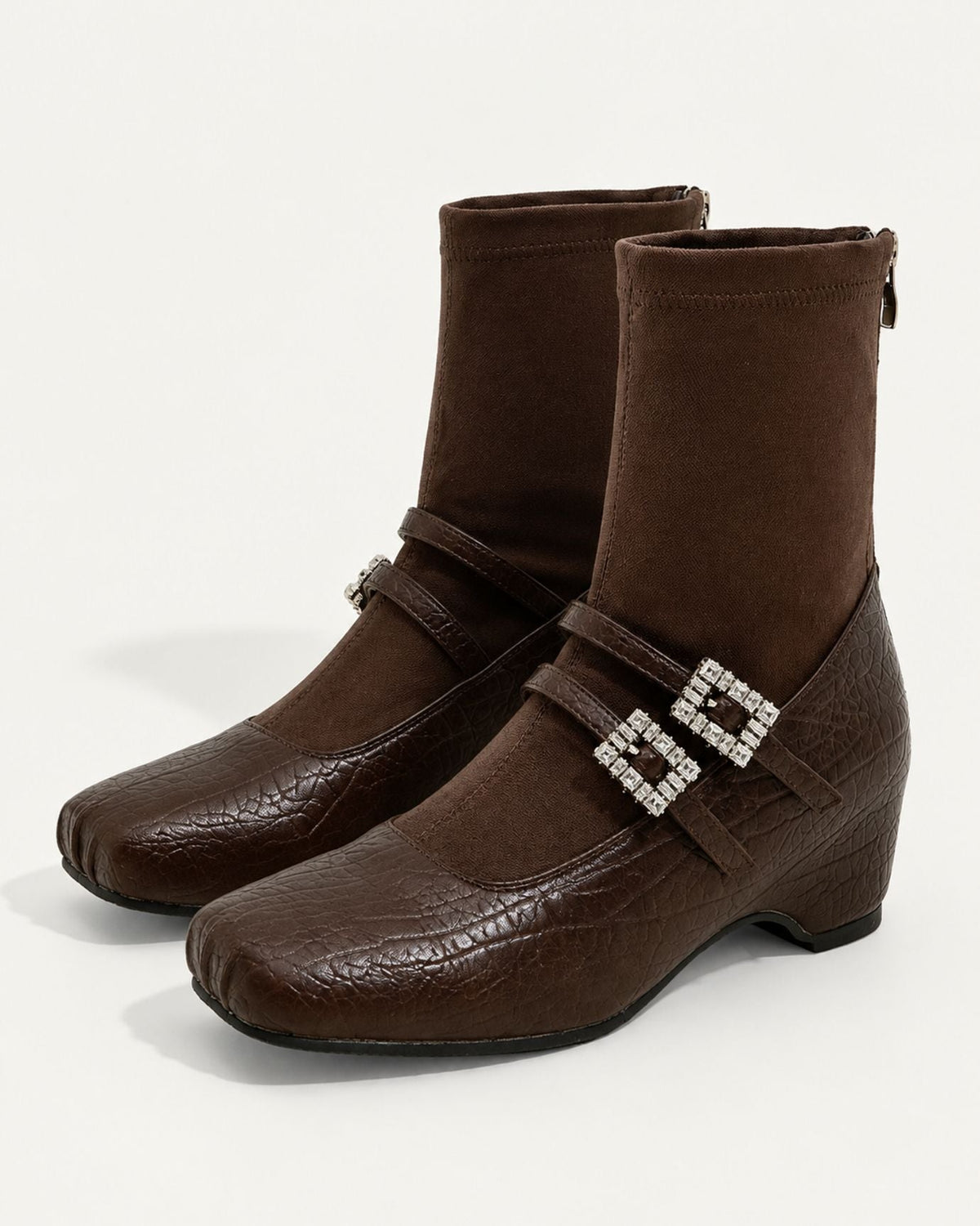 Rhinestone-Embellished Leather Mary Jane Wedge Boots – view 3