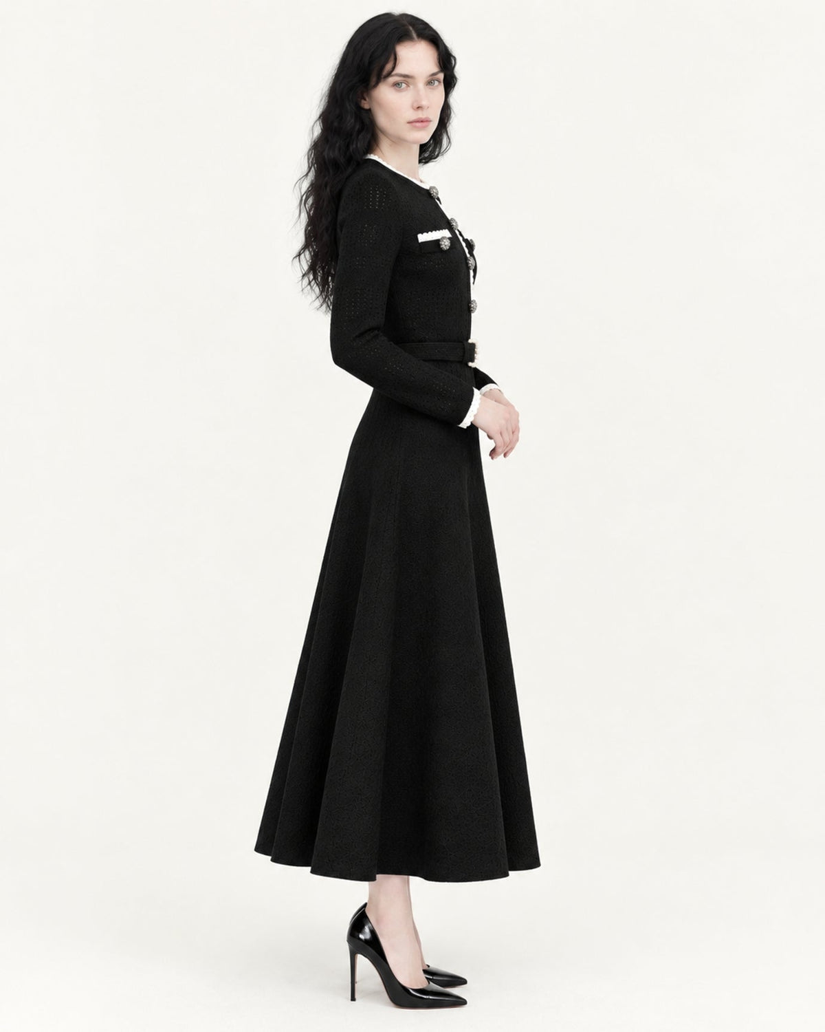 Celia Long Sleeve Cutout Midi Dress with Adjustable Belt – view 3