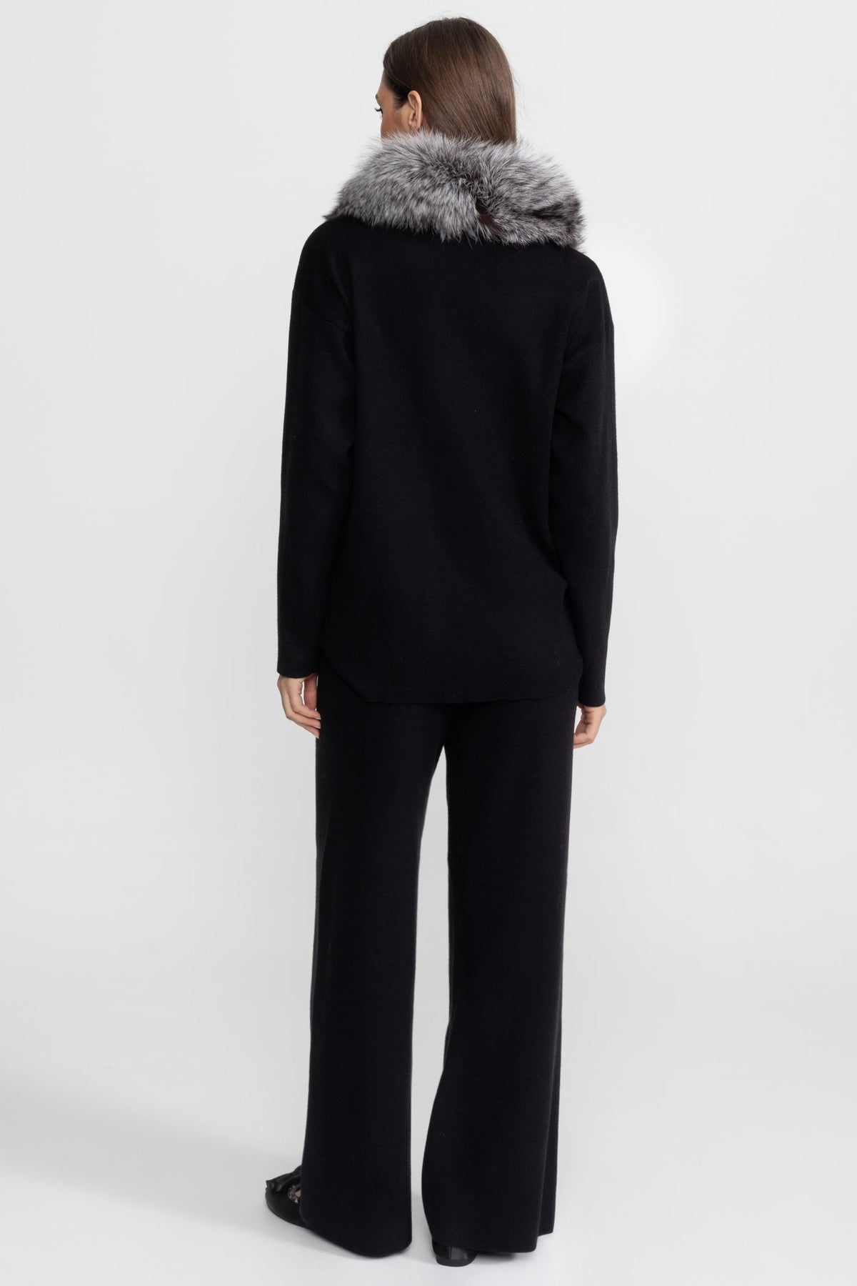 Knit Lounge Top and Straight Leg Trousers Set – Black/Grey – view 6