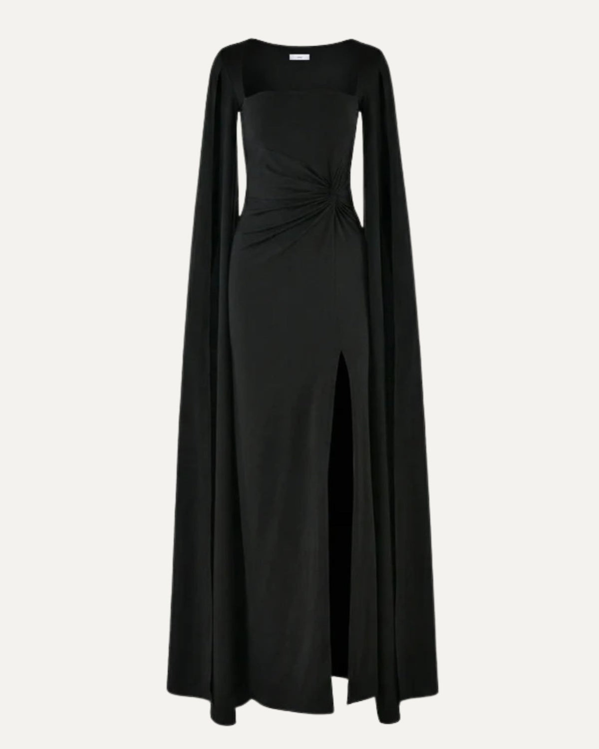 Square Neck Long Sleeve Satin-Finish Dress with High Side Slit