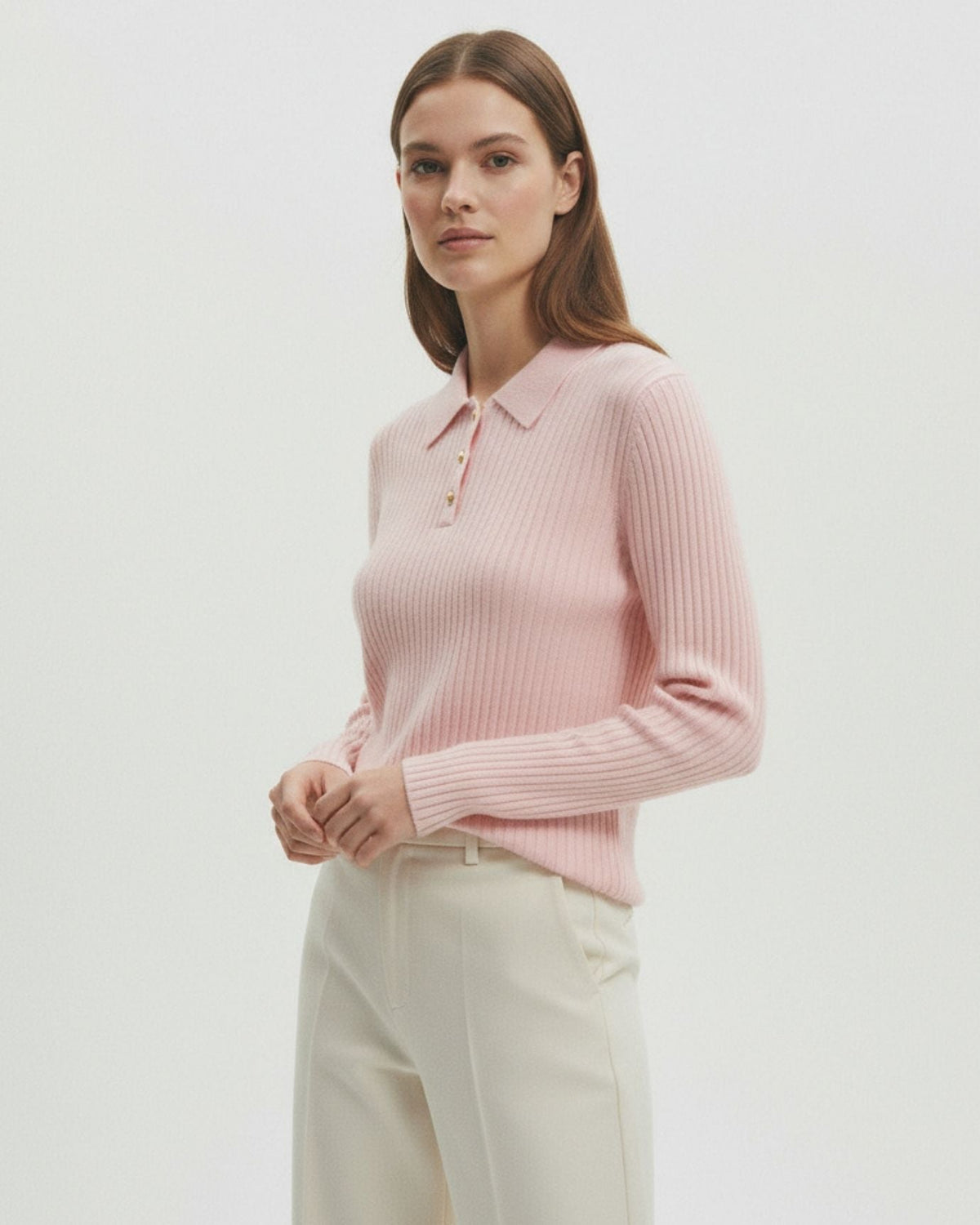 Soft Lightweight Pure Cashmere Polo Collar Top – view 9