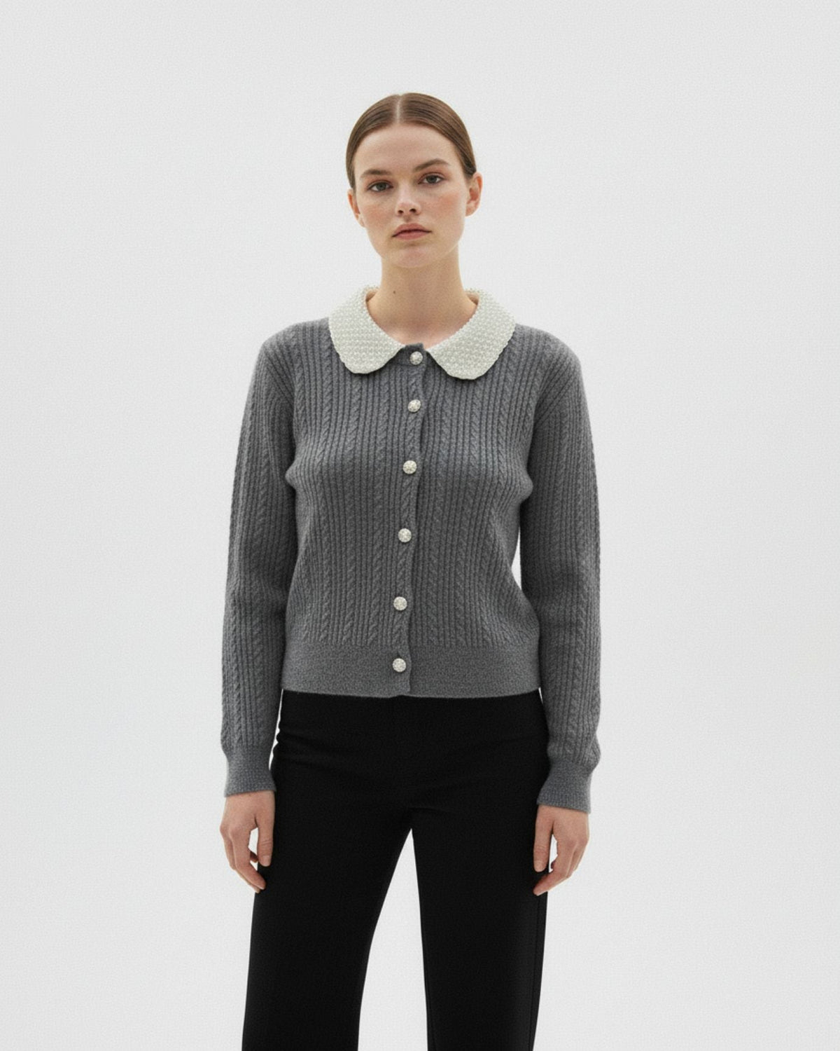 French Style V-Neck Cardigan with Mother-of-Pearl Buttons – view 10