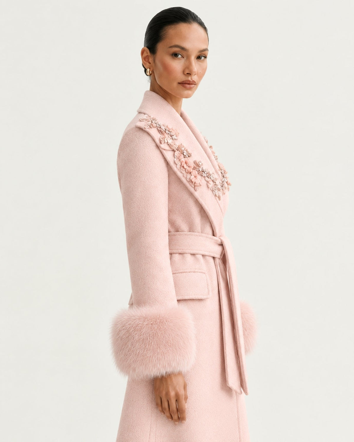 Hamptons Long Wool Cashmere Coat with Embellished Collar – view 3