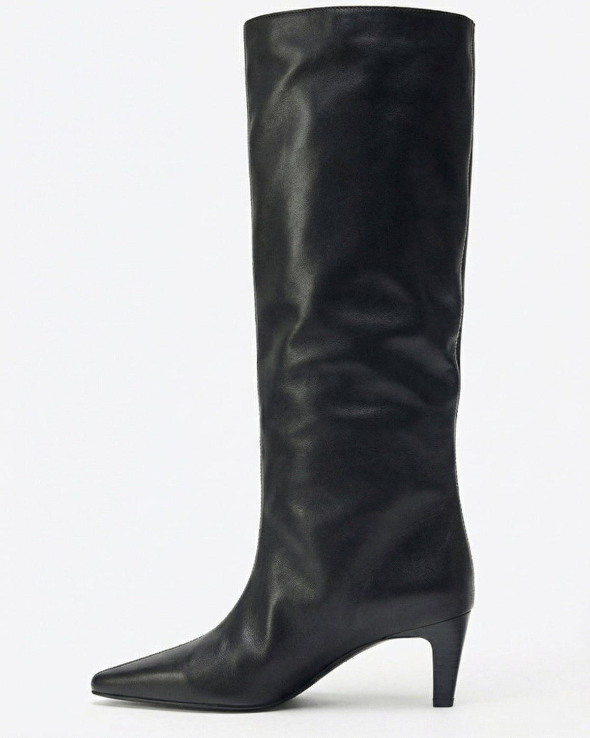 Divina Cowhide Leather Wide Leg Kitten Heel Boots – Black – view 1