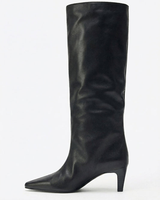 Divina Cowhide Leather Wide Leg Kitten Heel Boots
