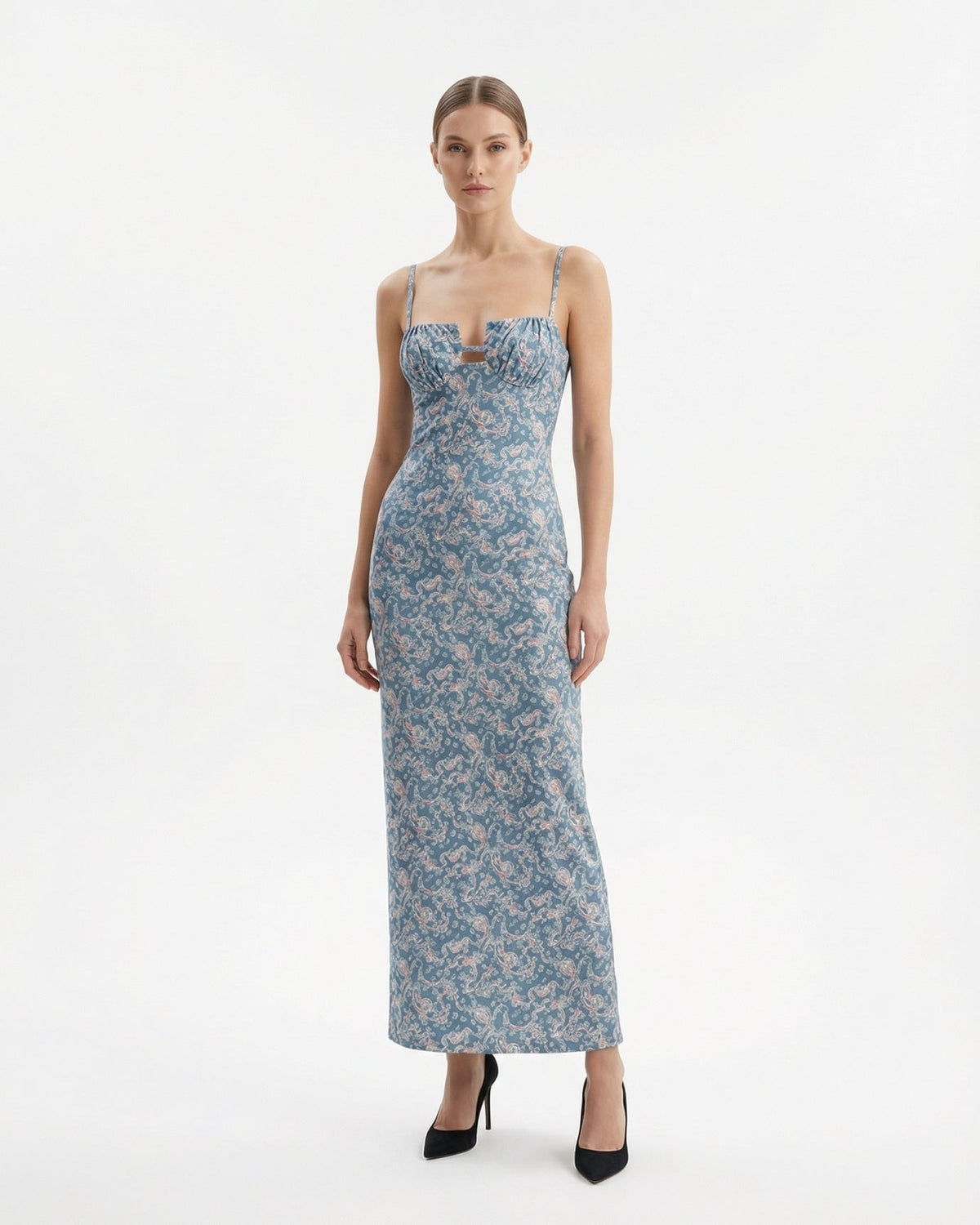 Flower Ski Long Sleeve Fit and Flare Stretch Dress – Floral Blue – view 2