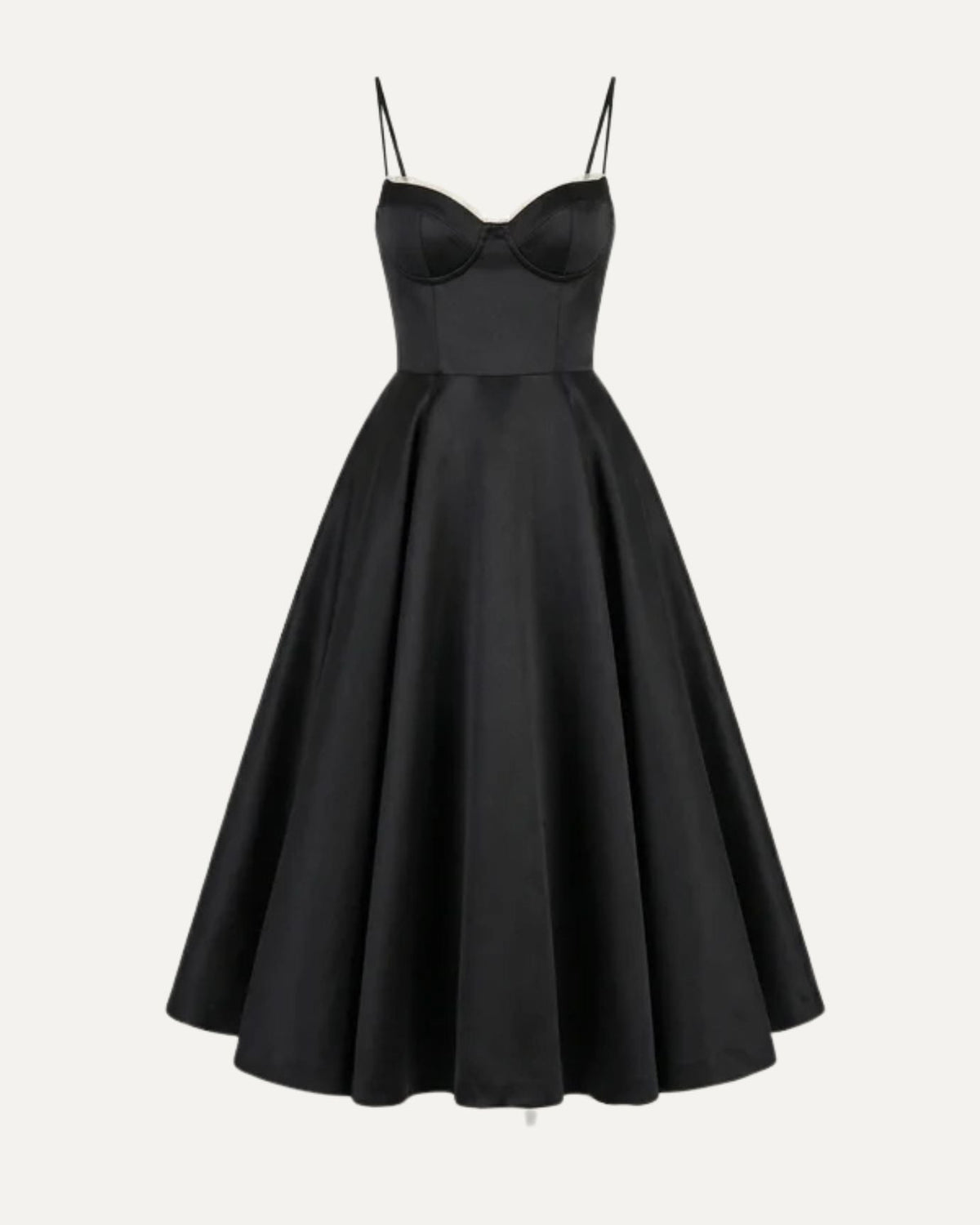 Giulia Duchess Satin Midi Dress with Tulle Underskirt – Black – view 1