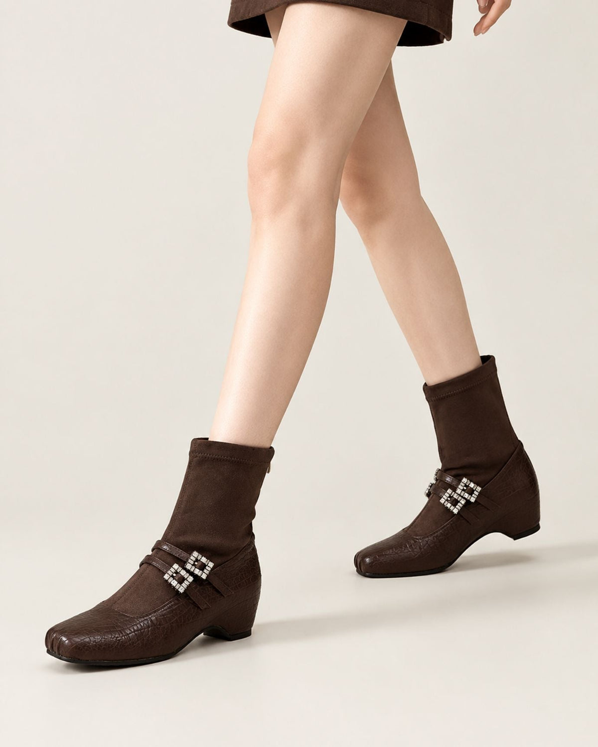 Rhinestone-Embellished Leather Mary Jane Wedge Boots – view 5
