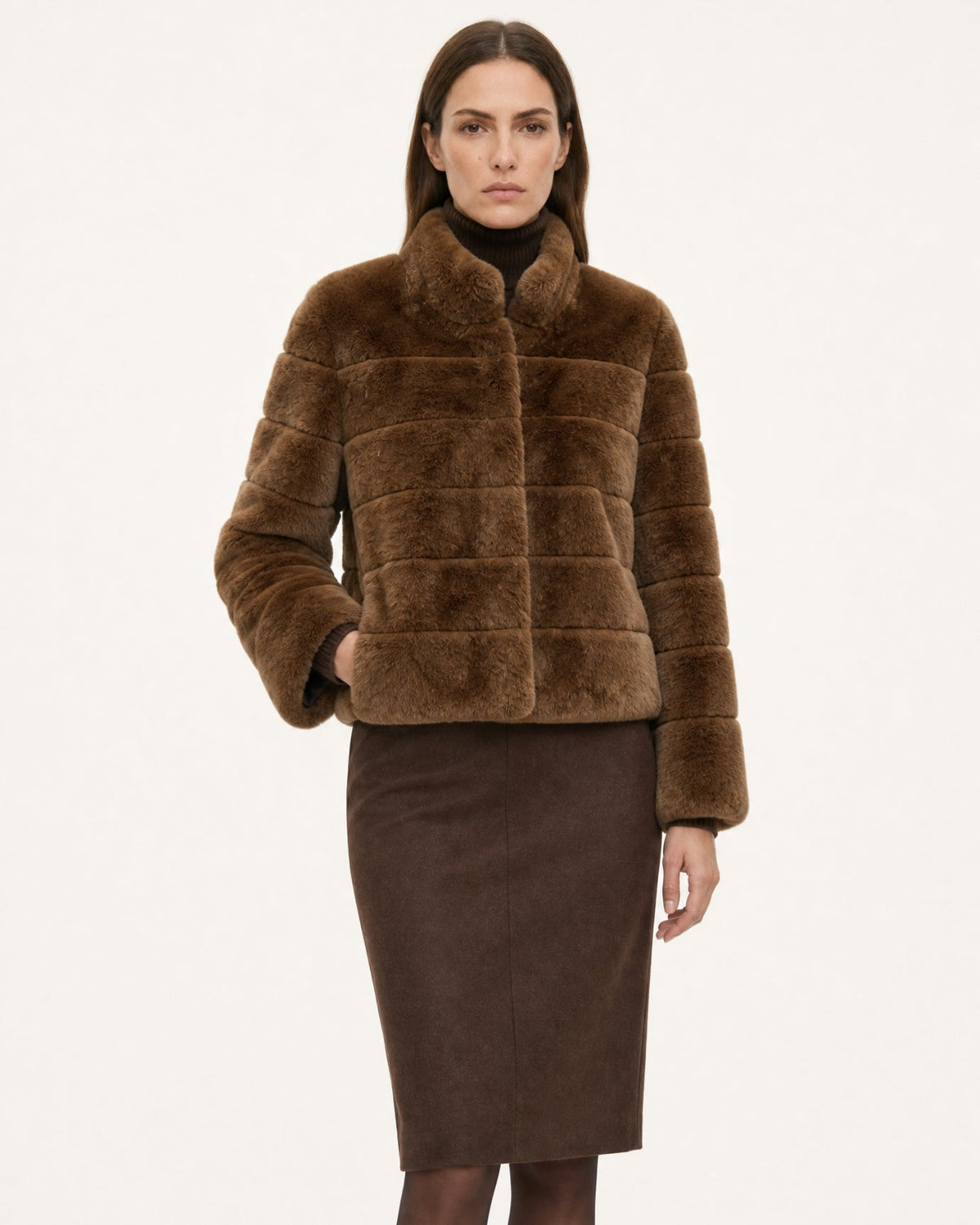 Stand Collar Short Plush Jacket with 3D Pattern – view 6