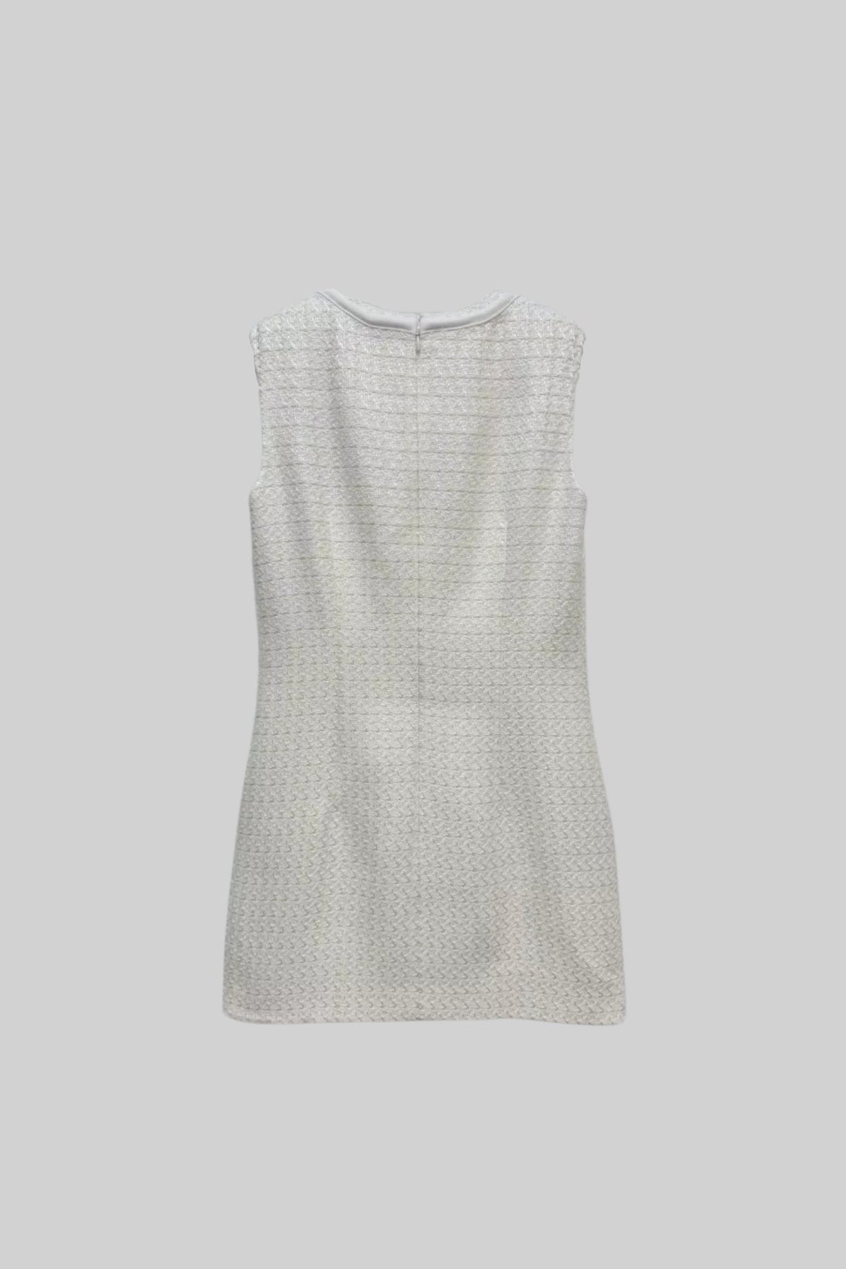 Sleeveless Textured Dress with Metal Embellished Bows – White – view 18